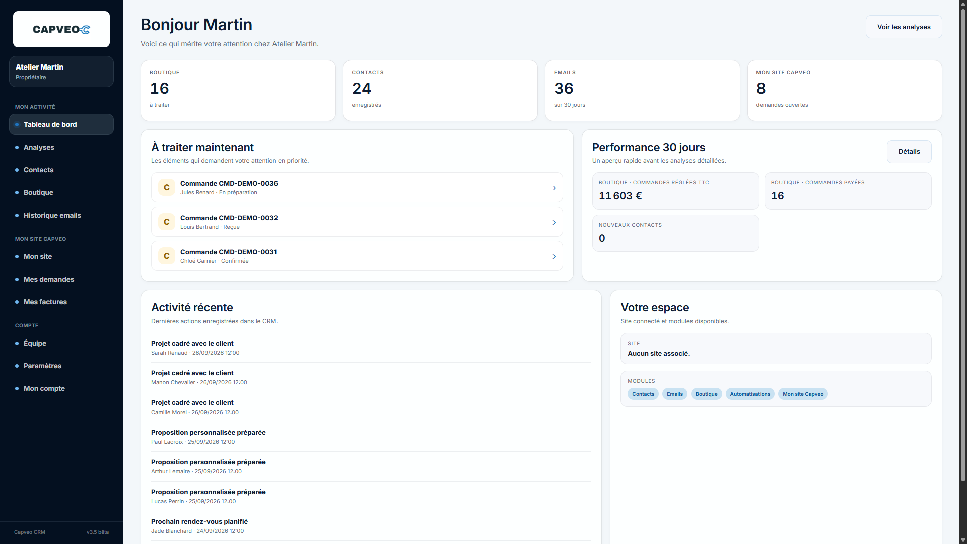 Aperçu de la gestion de boutique CAPVEO